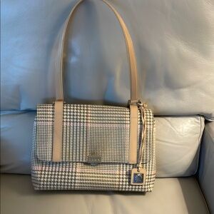 Lauren Ralph Lauren Tan and Cream‎ Shoulder Bag with Sophisticated Plaid Pattern